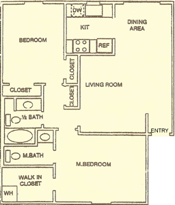 2 Bedroom / 1 and Half Bath - 860 Sq. Ft.*